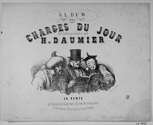 ALBUM DES CHARGES DU JOUR 30 Lithographies par H. DAUMIER EN VENTE au Bureau du Charivari, 16, rue du Croissant, et chez Martinet, 172, rue Rivoli et 41, rue Vivienne.