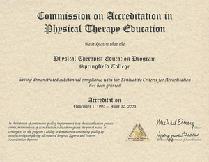 Certificate of substantial compliance for PT program (2003)