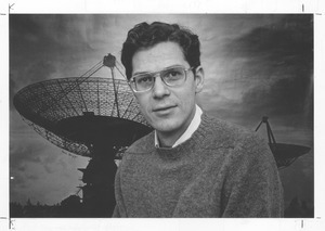 Joseph H. Taylor, UMass Amherst Professor of Physics and Astronomy, in front of a giant radio telescope