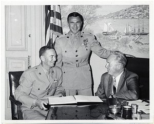 Mayor John F. Collins with Colonel O'Neill and Lieutenant Colonel Anthony