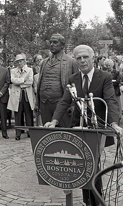 Mayor Kevin H. White speaking at dedication of Mayor James M. Curley Statue