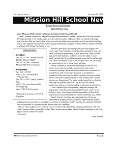 Mission Hill School newsletter, October 12, 2012