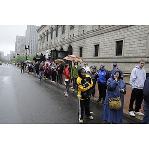 Expectant observers along Boylston St. wait for One Run runners