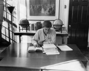 A researcher in the Chapin Library west office