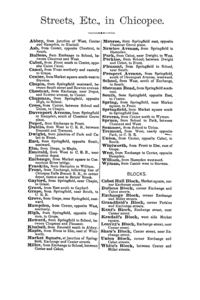 Streets, Etc., In Chicopee, Chicopee City Directory 1875-76