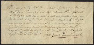 Marriage Intention of Adam Tomson and Lavina Wood, 1808