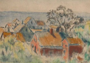 "Untitled (Rooftops, Provincetown or red house)" Ernest E. Perry (1900-1990)