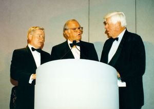 William Bulger, John Joseph Moakley, Thomas P. "Tip" O'Neill at the podium at the Salute to Moakley event