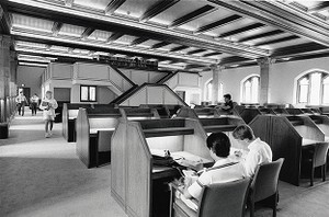 Bapst Library: View of mezzanine from Kresge Reading Room