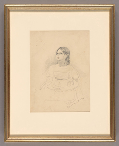 Henry John Van Lennep framed pencil drawing of a seated young girl, 1834