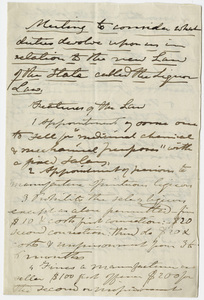 Edward Hitchcock notes for a meeting on a new liquor law