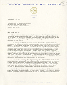 Letters from John A. Nucci, President of the Boston School Committee, to Judge W. Arthur Garrity, 1985 September