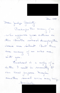 Letter to Judge W. Arthur Garrity, including copy of letter written to local paper, 1974 December 17