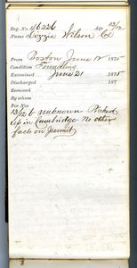 Tewksbury Almshouse Intake Record: Wilson, Lizzie