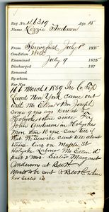 Tewksbury Almshouse Intake Record: Anderson, Lizzie