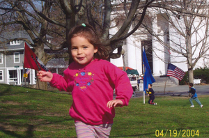 Alice, my daughter, on the Green, Patriots' Day morning