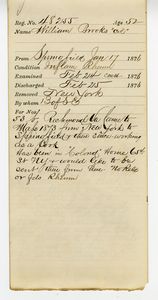 Tewksbury Almshouse Intake Record: Brooks, William