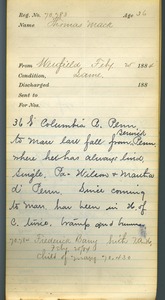 Tewksbury Almshouse Intake Record: Barry, Frederick