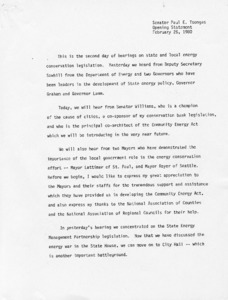 Opening Statement on the second day of hearings regarding energy conservation legislation