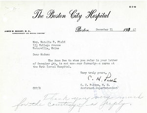 Correspondence between Dr. C.H. Pelton and Natalie P. Field