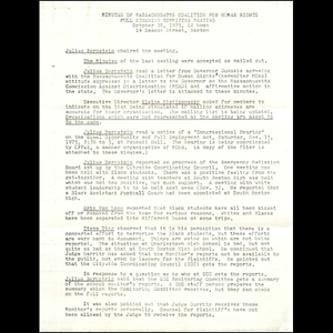 Meeting minutes, Massachusetts Coalition for Human Rights, October 30, 1975.