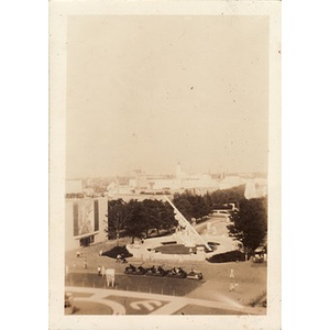 Overhead view of the sundial sculpture at the New York World's Fair