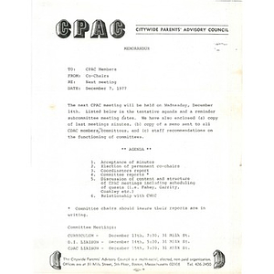 Memo, CPAC members, December 7, 1977.