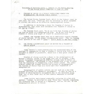 Testimony of attorney Larry J. Johnson at the public hearing of the Boston School Committee on June 13, 1984.