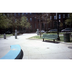 Bench in a park in the Villa Victoria neighborhood.