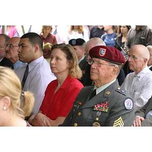 A man in military dress in the audience of the Veterans Memorial groundbreaking ceremony