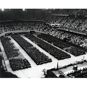 Aerial view of the graduates at the commencement ceremony, June 14, 1964