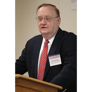 Barry Karger speaks at the NU Today Cancer Research Panel