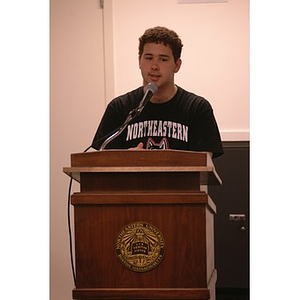 Michael Benson addressing the Student Government Association Student Senate