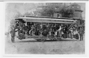 Newburyport and Plum Island trolley in front of Plum Island Hotel, Newburyport, Mass., undated