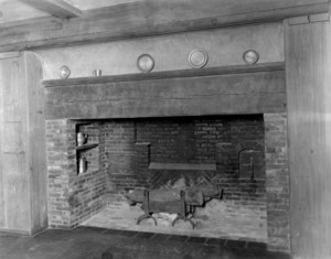 Interior view of the John Lawrence House, kitchen fireplace, 76 Campmeeting Road, Topsfield, Mass., undated