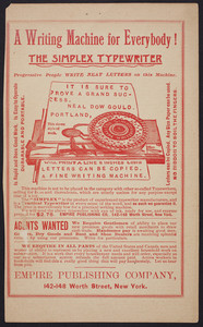Handbill for the Simplex Typewriter, Simplex Typewriter Co., New York, New York, undated