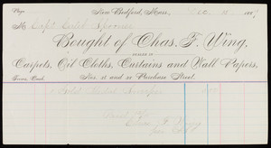Billhead for Chas. F. Wing, carpets, oil cloths, curtains and wall papers, Nos. 36 and 38 Purchase Street, New Bedford, Mass., dated December 15, 1887