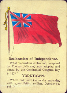 Front of a playing card about the American Revolutionary War. Declaration of Independence - Yorktown