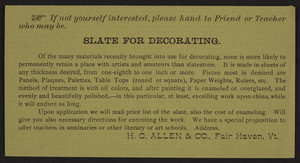 Trade card for H. O. Allen & Co., slate for decorating, Fair Haven, Vermont, undated