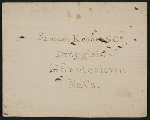 Trade card for Samuel Kedder & Co., druggists, Charlestown, Mass., undated