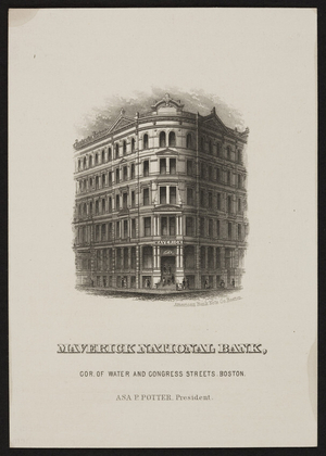 Trade card for Maverick National Bank, corner of Water and Congress Streets, Boston, Mass., undated