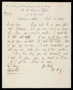 [William P. Craighill] to Thomas Lincoln Casey, October 25, 1889