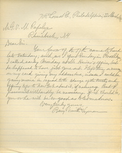 Letter from Benjamin Smith Lyman to G. V. M. Rafelye