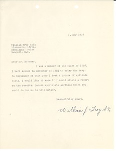 Letter from William J. Troy to Massachusetts State College