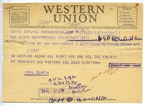 Telegram from Carl Henry to Edith Henry