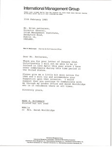 Letter from Mark H. McCormack to Brian Patterson