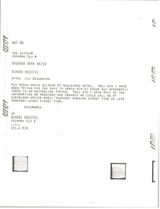 Telex prinotut from Mark H. McCormack to Vivien Broughton