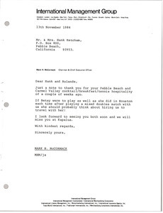 Letter from Mark H. McCormack to Mr. and Mrs. Hank Ketcham