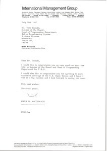 Letter from Mark H. McCormack to Yozo Isozaki