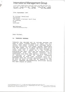 Letter from Mark H. McCormack to Michael Bonallack